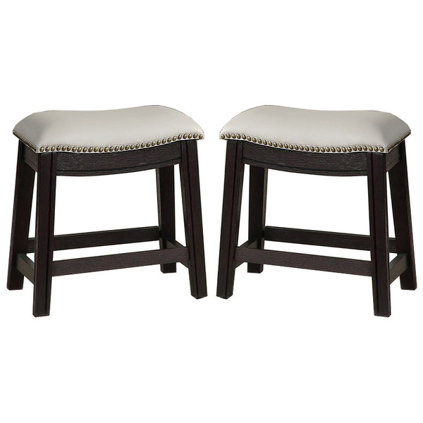 Curved Leatherette Stool with Nailhead Trim, Set of 2, Gray - BM232001