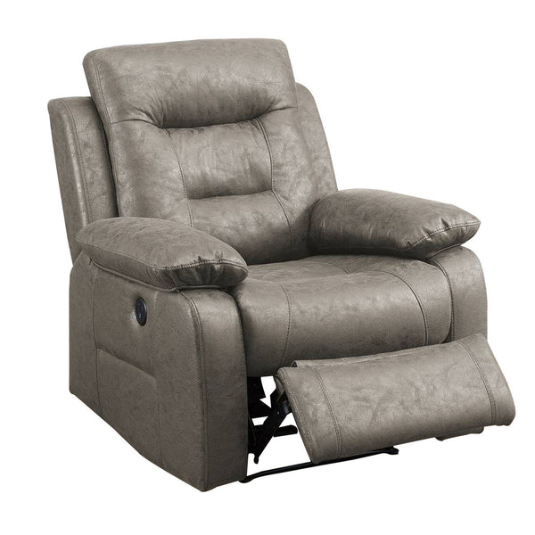 41 Inch Leatherette Power Recliner with USB Port, Gray - BM232058