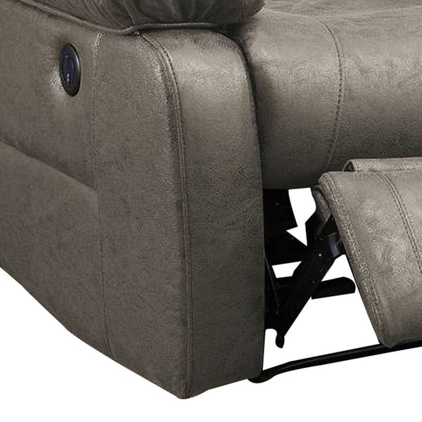 41 Inch Leatherette Power Recliner with USB Port, Gray - BM232058