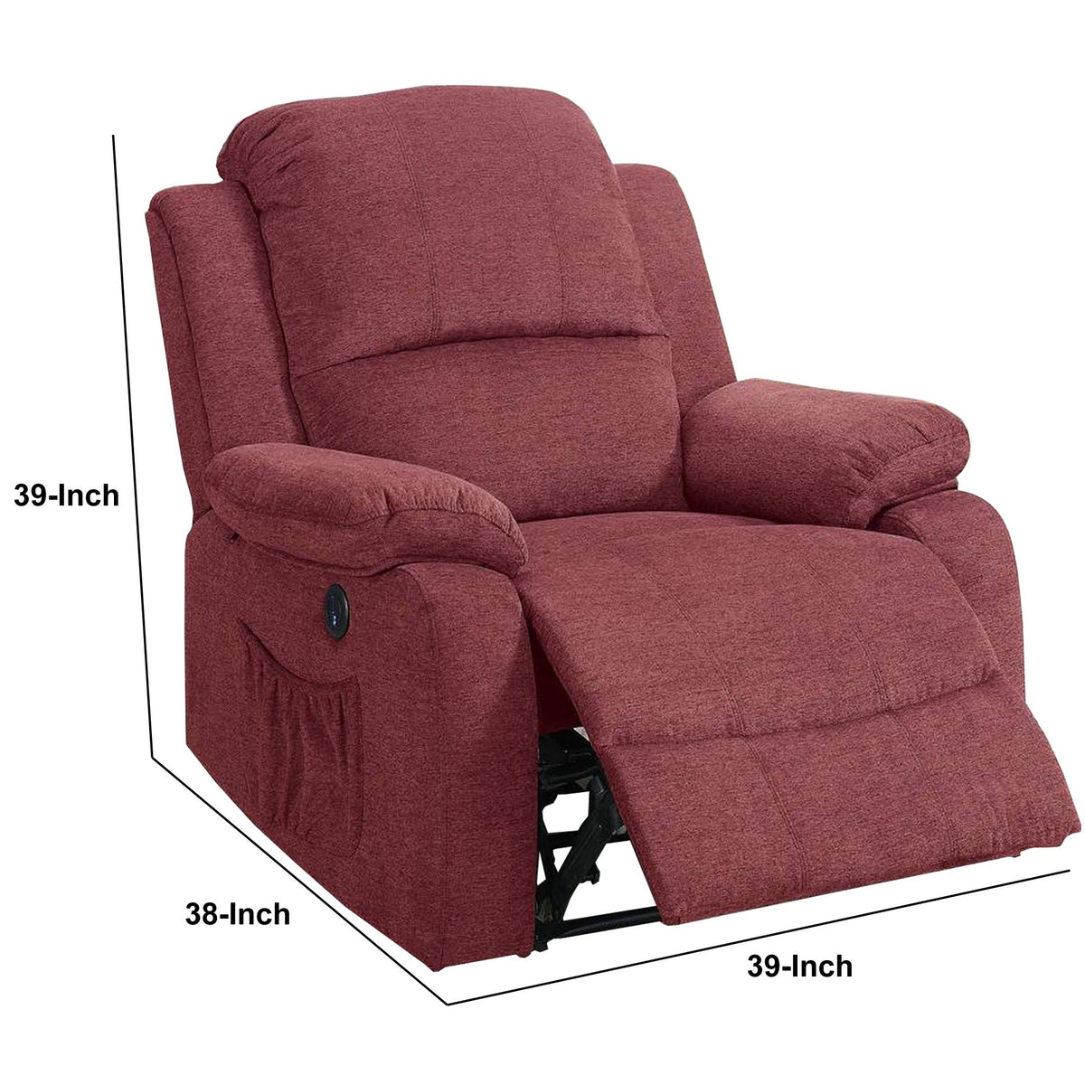 39 Inch Fabric Power Recliner with USB Port, Red - BM232060