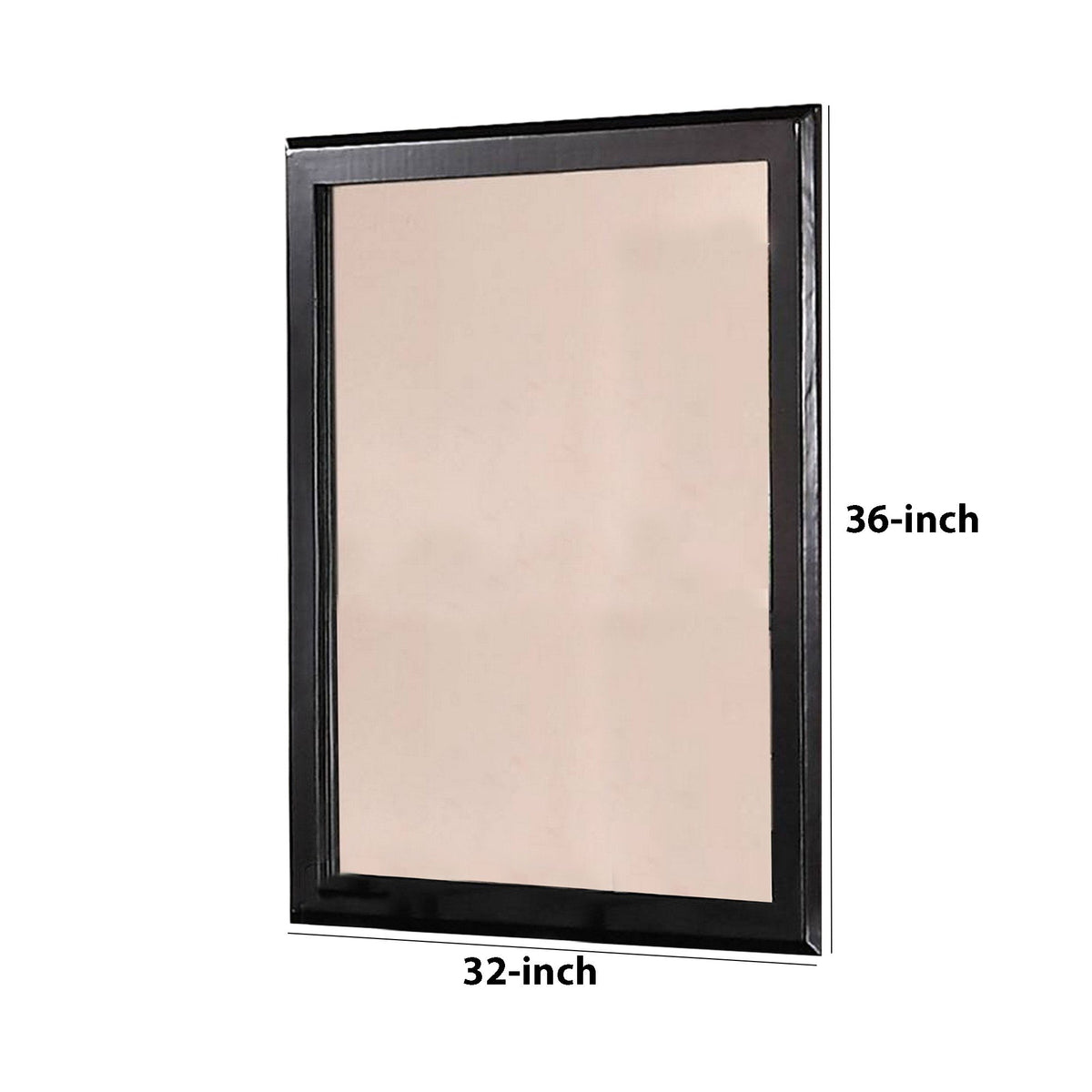 36 Inches Rectangular Wood Encased Mirror, Black - BM232102