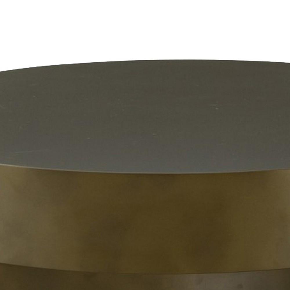 Contemporary Round Metal Coffee Table with Drum Base, Bronze - BM232163