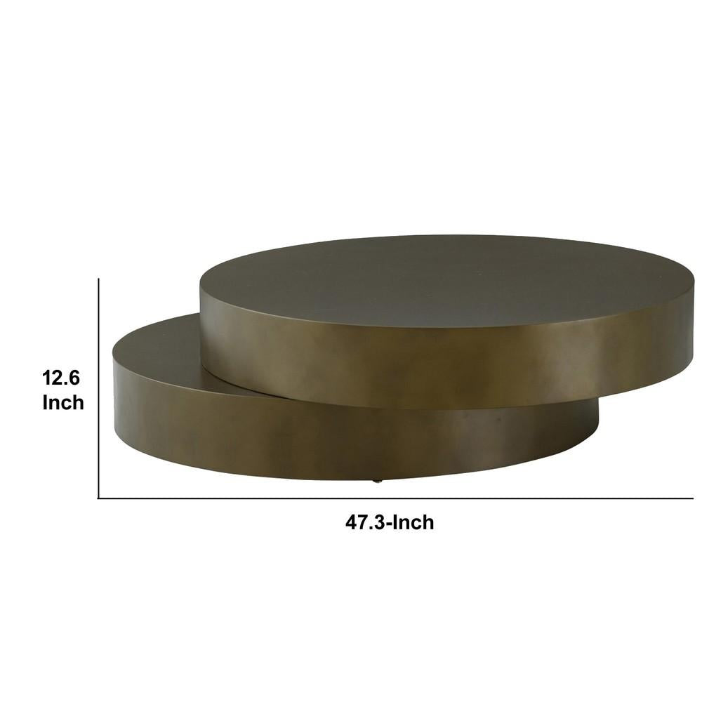 Contemporary Round Metal Coffee Table with Drum Base, Bronze - BM232163