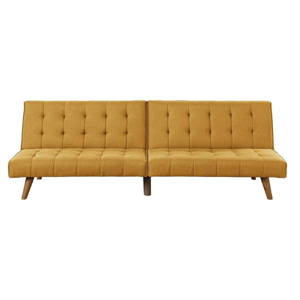 Fabric Adjustable Sofa with Tufted Details and Splayed Legs, Yellow - BM232613