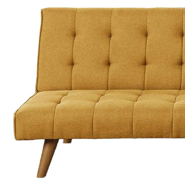 Fabric Adjustable Sofa with Tufted Details and Splayed Legs, Yellow - BM232613