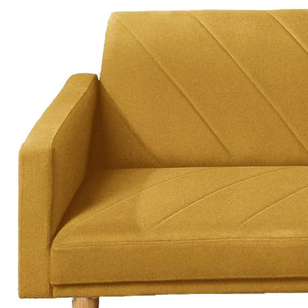 Fabric Adjustable Sofa with Chevron Pattern and Splayed Legs, Yellow - BM232615