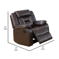 37 Inches Leatherette Glider Recliner with Pillow Arms, Dark Brown - BM232625