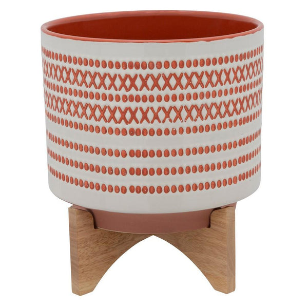 Round Shaped Ceramic Planter with Aztech Pattern, Red - BM232690