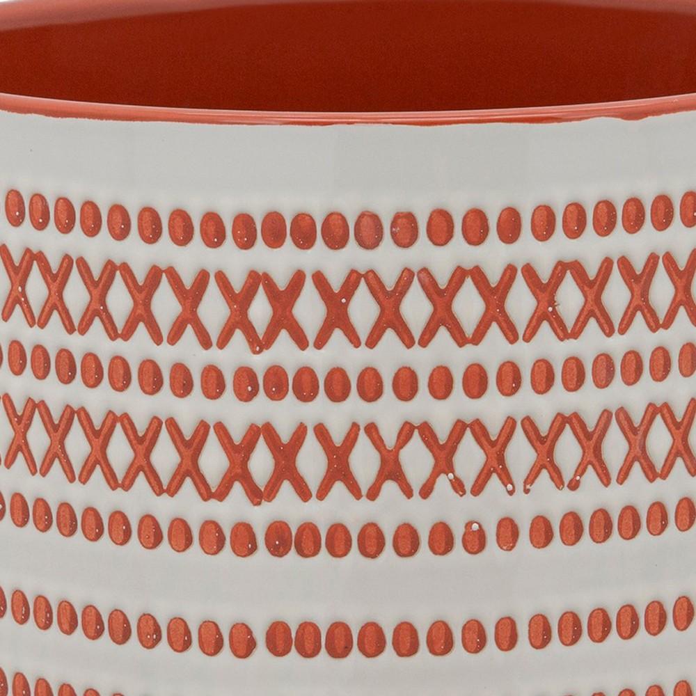 Round Shaped Ceramic Planter with Aztech Pattern, Red - BM232690
