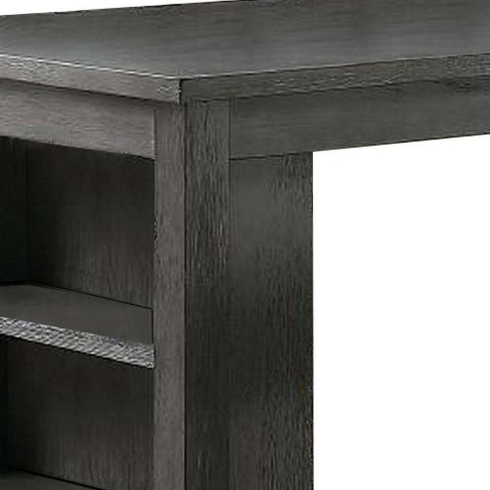 Wooden Counter Height Table with Three Storage Shelves, Gray - BM232889