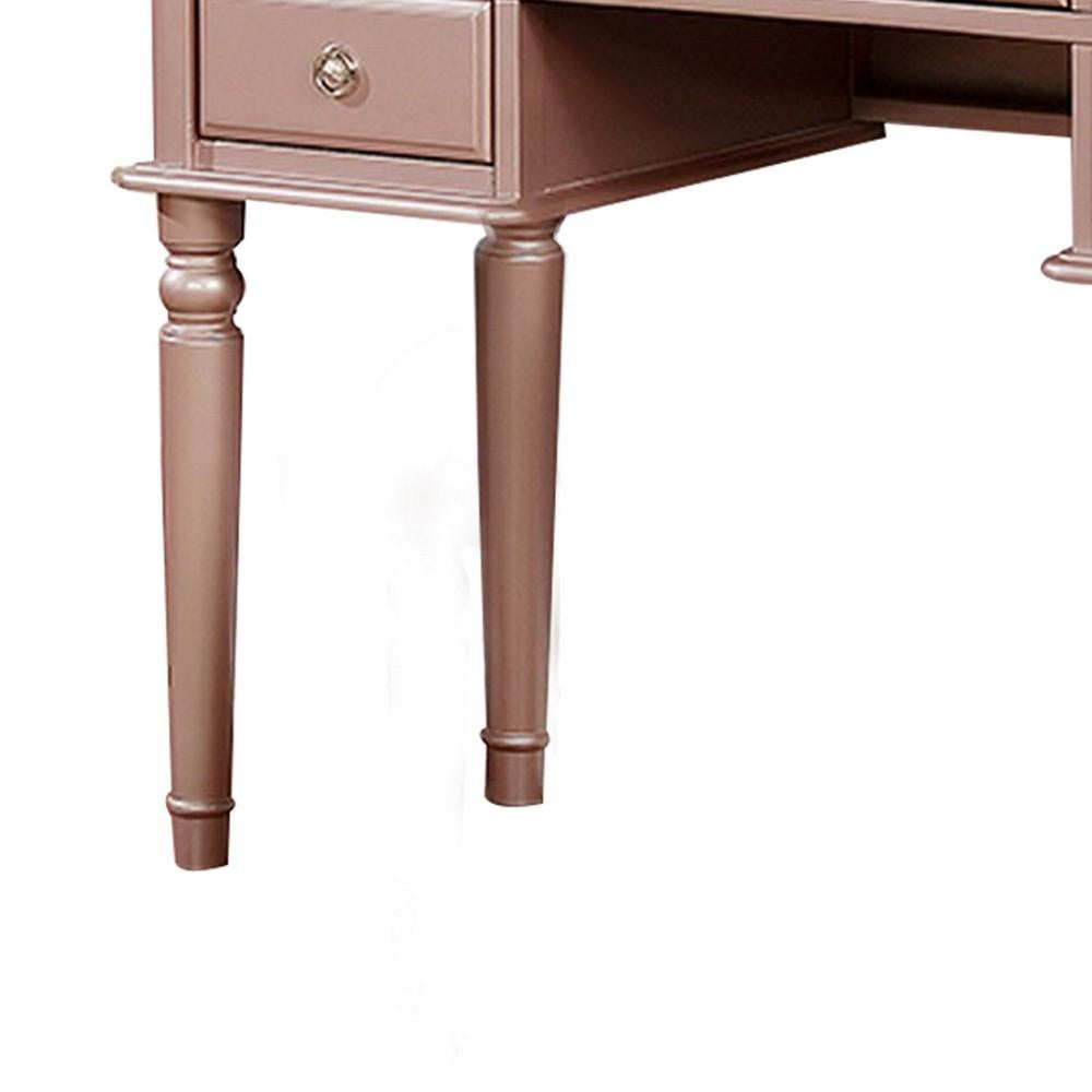 Vanity Set with Turned Tapered Legs and Three Piece Mirror, Rose Gold - BM232895