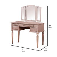 Vanity Set with Turned Tapered Legs and Three Piece Mirror, Rose Gold - BM232895