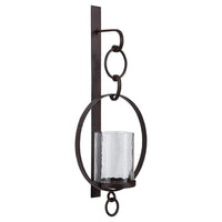 Metal Wall Sconce with Glass Hurricane and Chain Design Holder, Black - BM232919