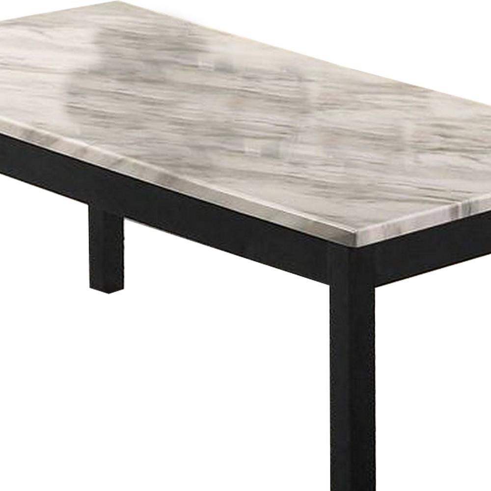 3 Piece Coffee Table and End Table with Faux Marble Top, Black and White - BM233097