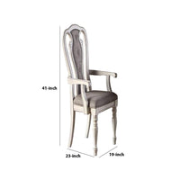 Wooden Arm Chair with Button Tufted Back, Set of 2, Cream and Gray - BM233131