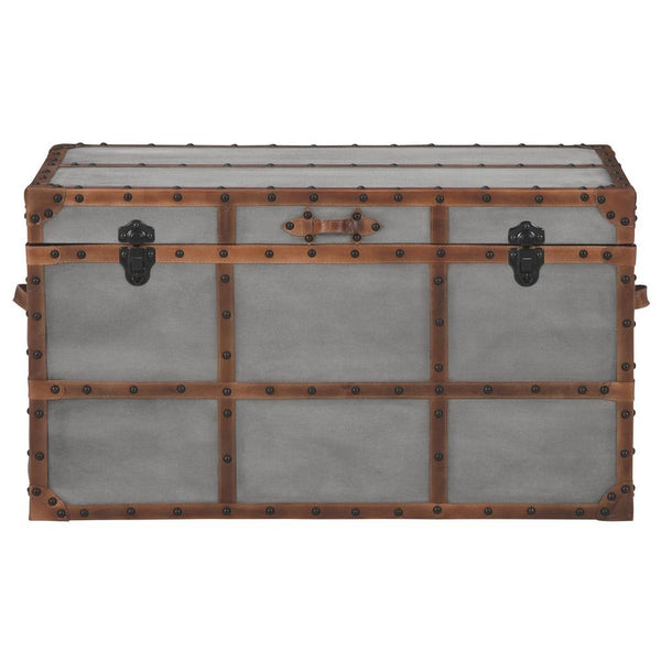 33.5 Inches Wooden Storage Trunk with Bolt Trim, Gray - BM233198