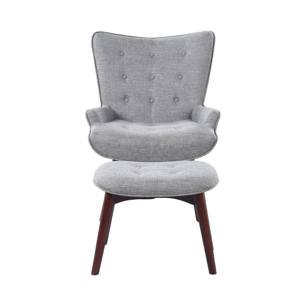 Wooden and Fabric Accent Chair with Ottoman, Gray and Brown - BM233219