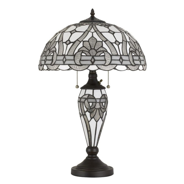 Glass Table Lamp with Umbrella Shade and Pull Chain Switch, Gray - BM233321