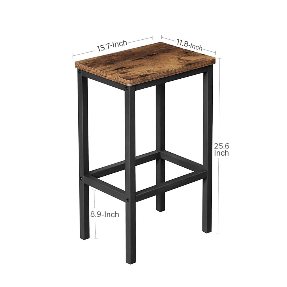 25.6 Inches Bar Stool with Wooden Seat, Set of 2, Brown and Black - BM233377