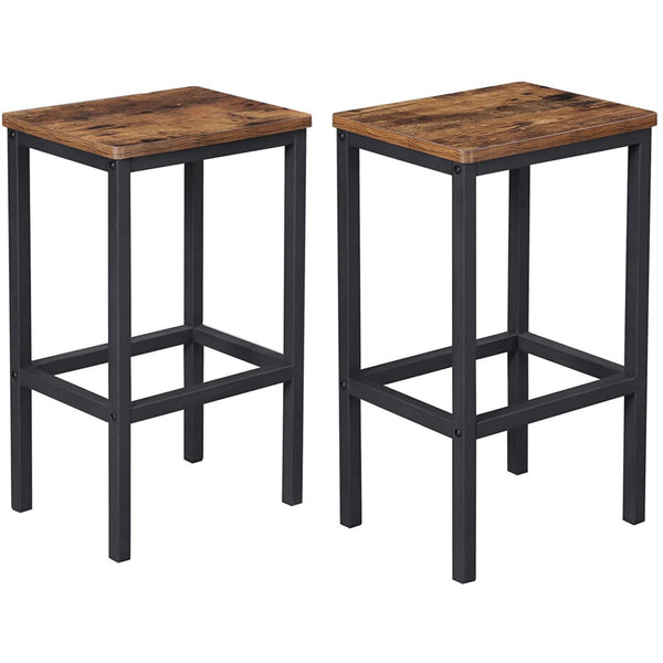 25.6 Inches Bar Stool with Wooden Seat, Set of 2, Brown and Black - BM233377