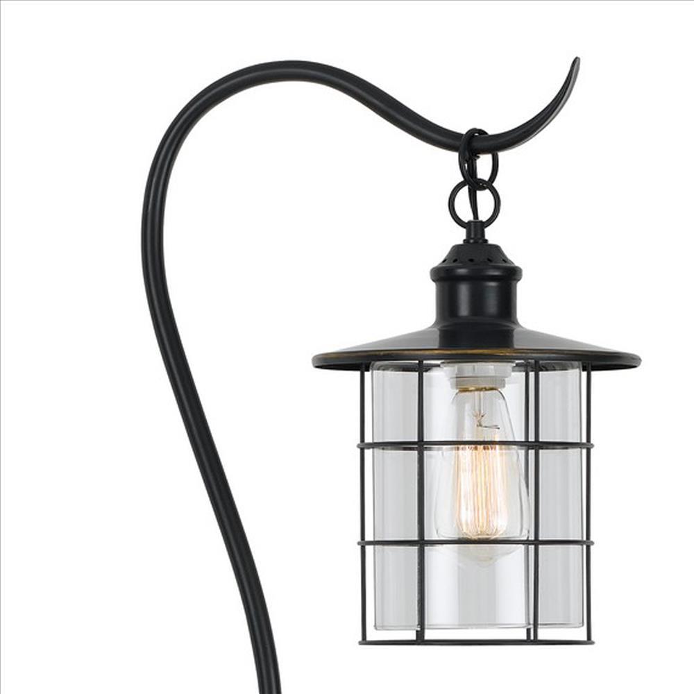 60 Inch Metal Downbridge Design Floor Lamp with Caged Shade, Dark Bronze - BM233410