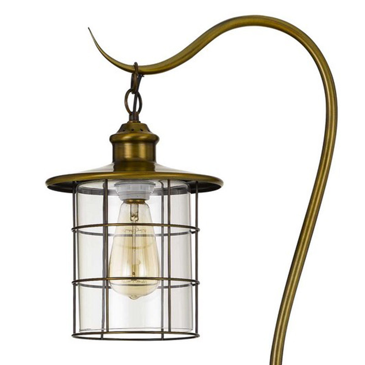 60 Inch Metal Downbridge Design Floor Lamp with Caged Shade, Antique Brass - BM233411