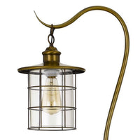 60 Inch Metal Downbridge Design Floor Lamp with Caged Shade, Antique Brass - BM233411