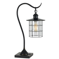 25 Inch Metal Downbridge Design Desk Lamp with Caged Shade, Dark Bronze - BM233413
