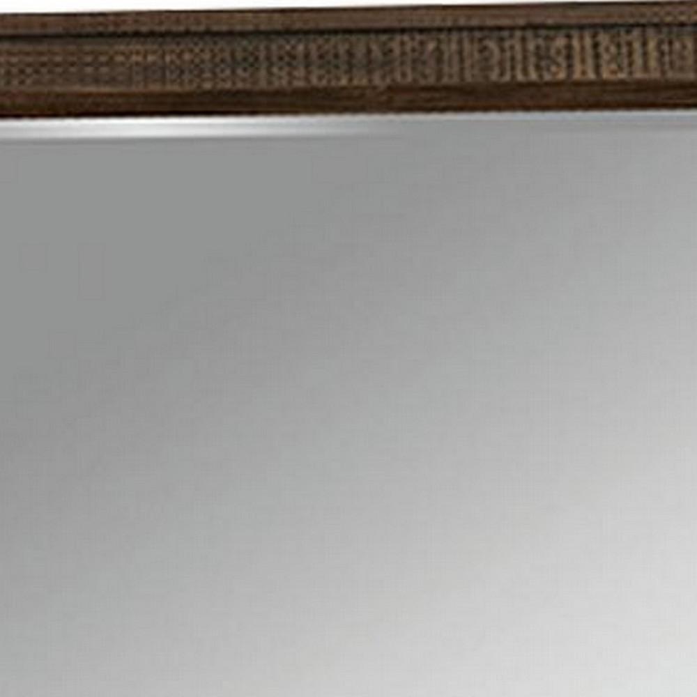 42 Inch Rectangular Wooden Frame Transitional Mirror, Brown - BM233754