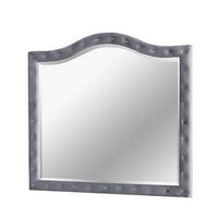 38 Inch Fabric Padded Frame Mirror with Button Tufting, Gray - BM233763