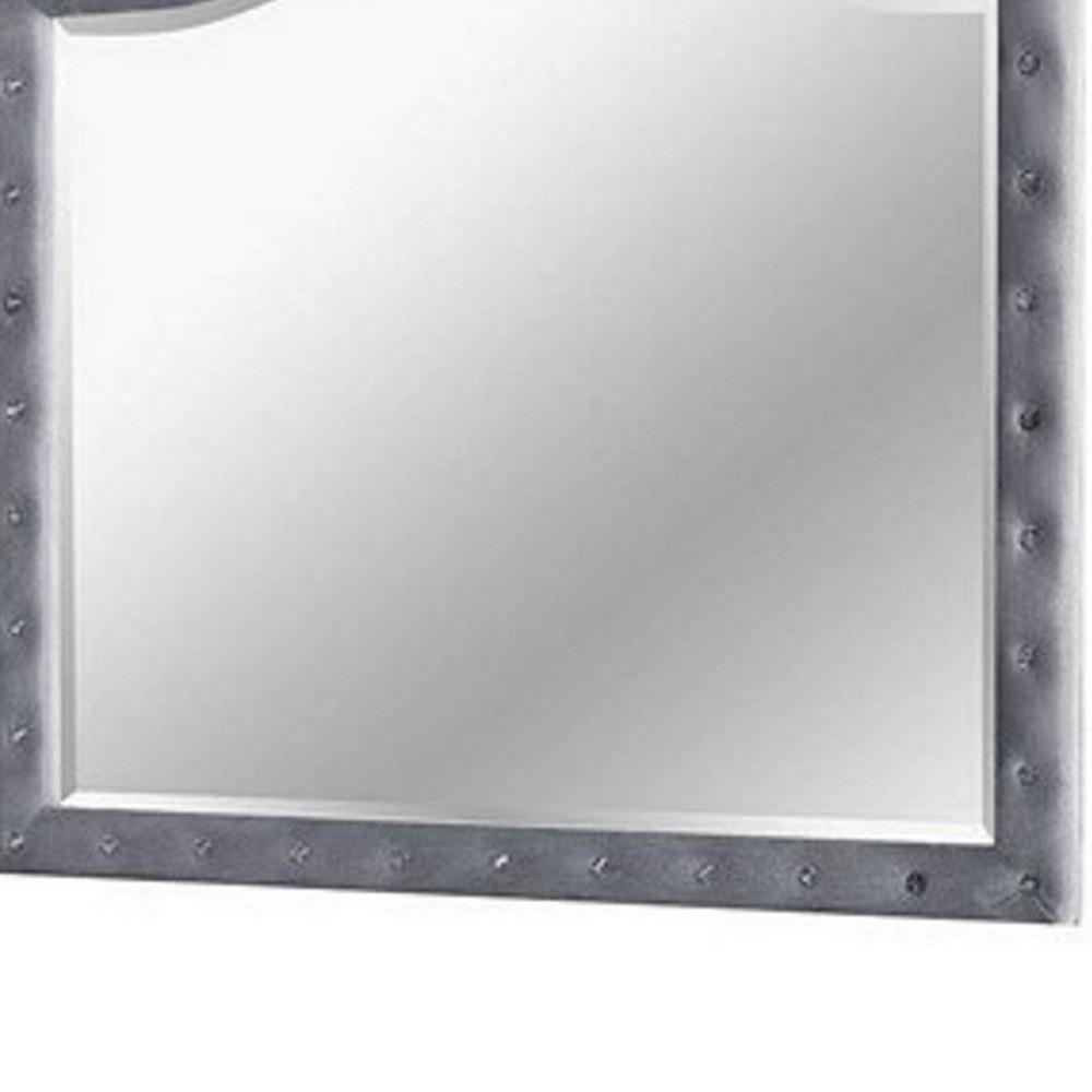 38 Inch Fabric Padded Frame Mirror with Button Tufting, Gray - BM233763