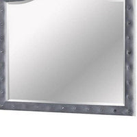 38 Inch Fabric Padded Frame Mirror with Button Tufting, Gray - BM233763