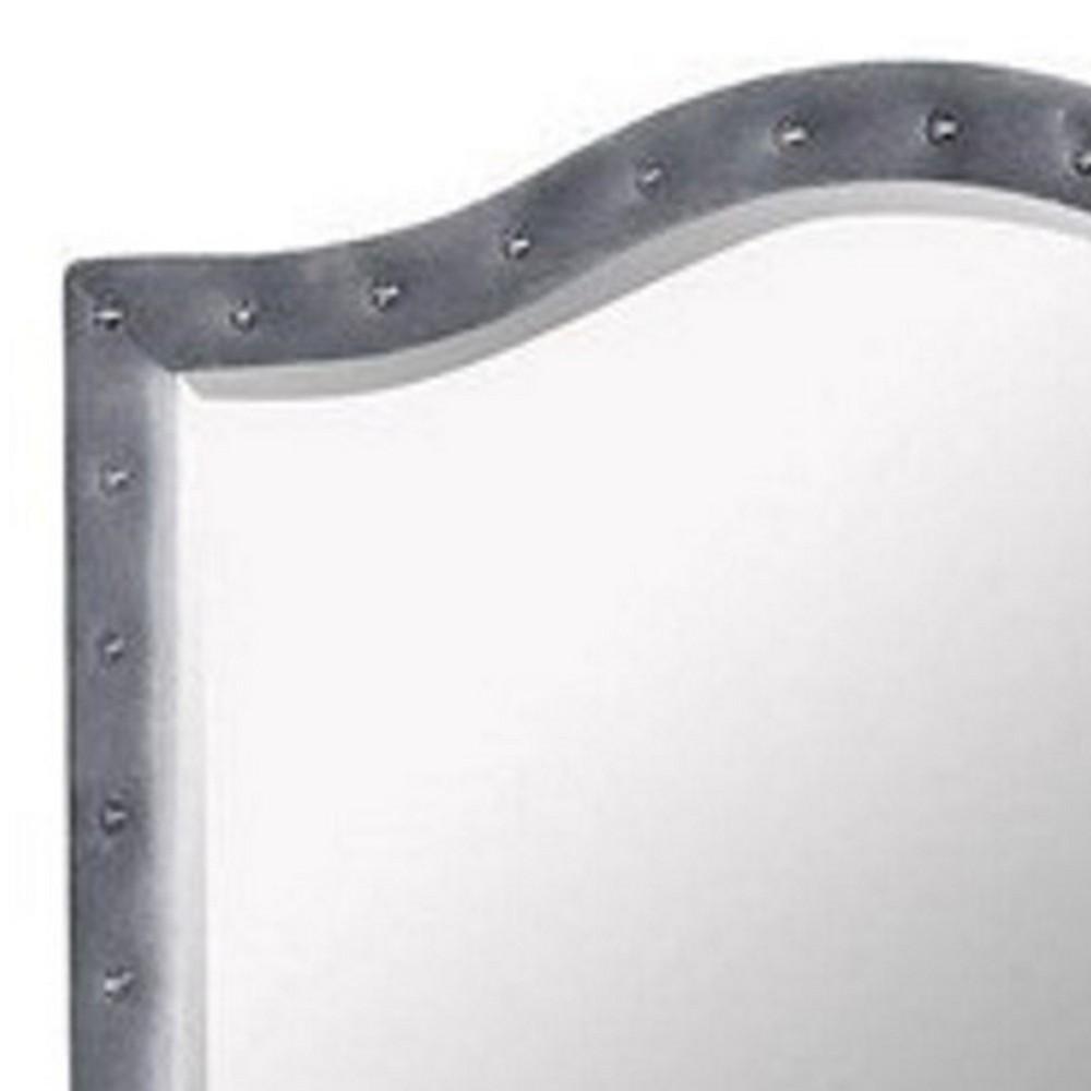 38 Inch Fabric Padded Frame Mirror with Button Tufting, Gray - BM233763