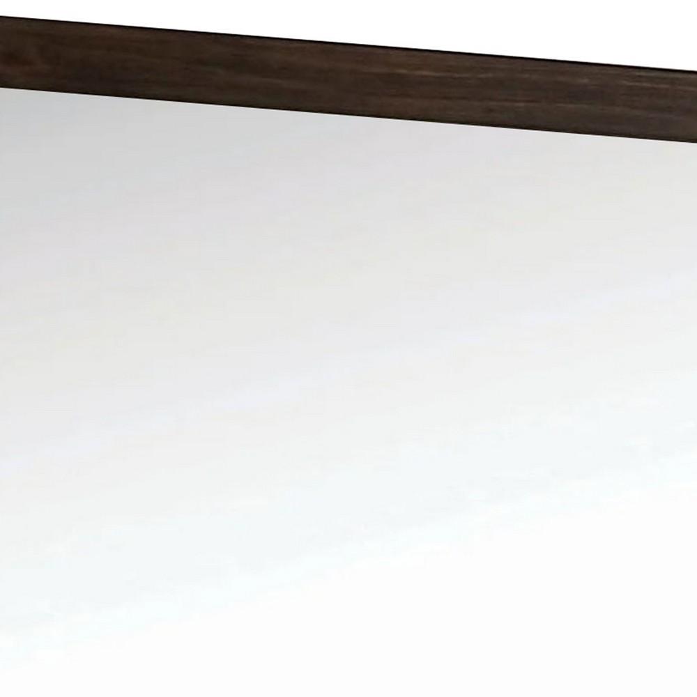 37 Inch Mirror with Rectangular Wooden Frame, Brown - BM233767