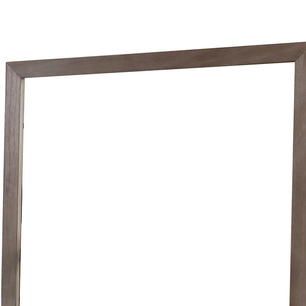 36 Inch Mirror with Rectangular Wooden Frame, Brown - BM233770