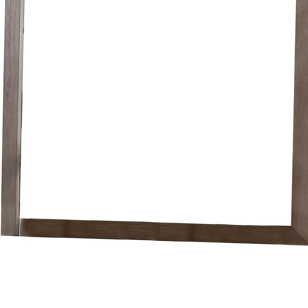 36 Inch Mirror with Rectangular Wooden Frame, Brown - BM233770