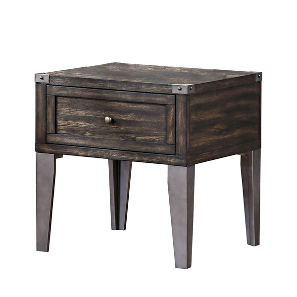 1 Drawer Wooden End Table with Metal Angled Legs, Brown - BM233853