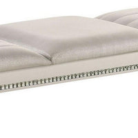 Tufted Leatherette Seater Wooden Bench with Mirror Accents, White - BM233878