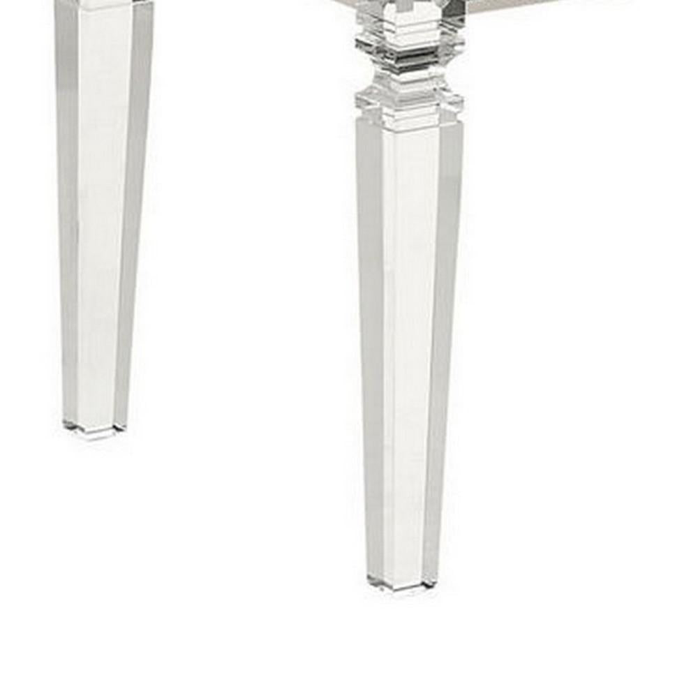 Tufted Leatherette Seater Wooden Bench with Mirror Accents, White - BM233878