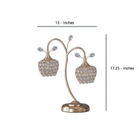 Floral Tree Design Metal Table Lamp with Dome Shade and Crystals, Gold - BM233923