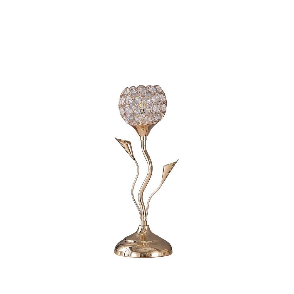 Metal Table Lamp with Floral Shade and Acrylic Crystals, Gold - BM233924