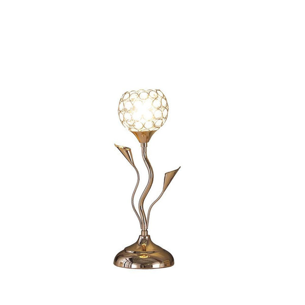 Metal Table Lamp with Floral Shade and Acrylic Crystals, Gold - BM233924