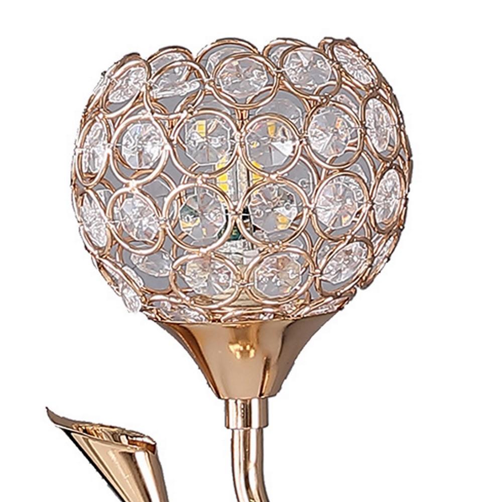 Metal Table Lamp with Floral Shade and Acrylic Crystals, Gold - BM233924