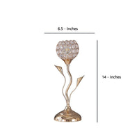 Metal Table Lamp with Floral Shade and Acrylic Crystals, Gold - BM233924
