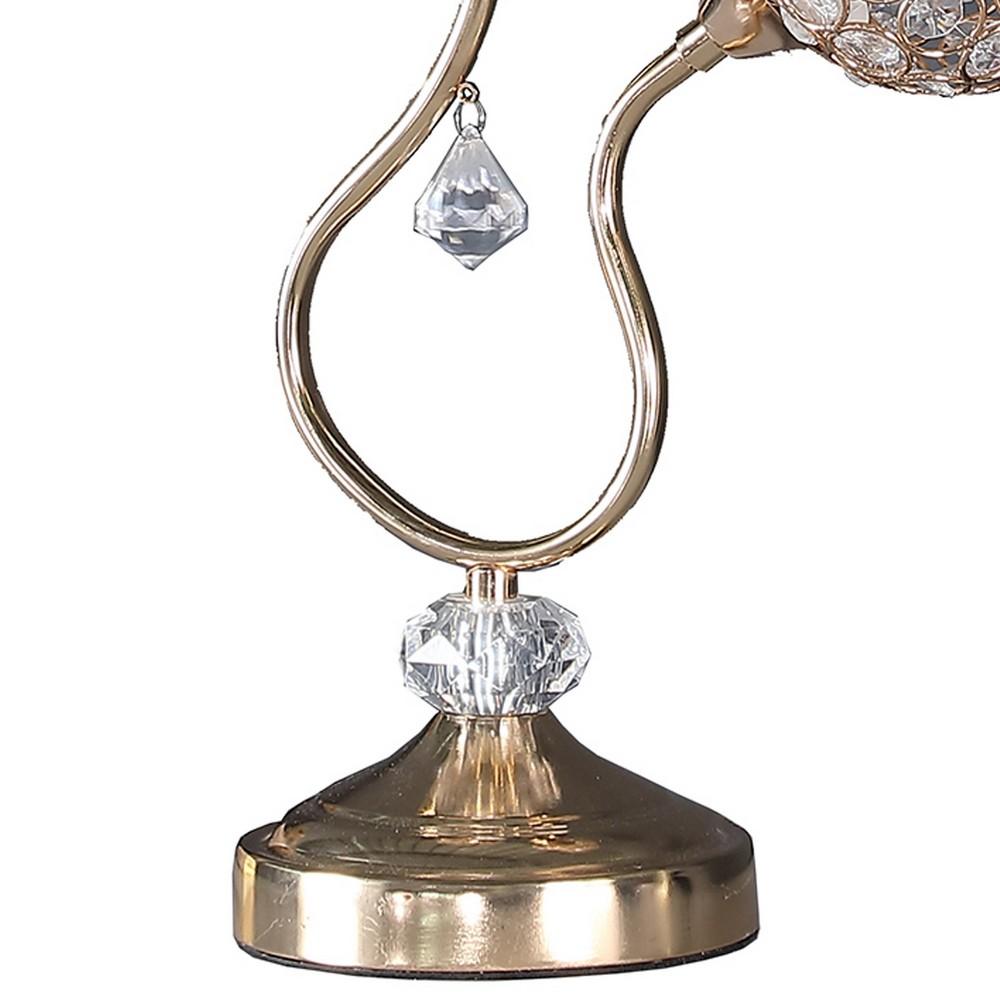 Metal Table Lamp with Floral Trumpet Shade and Crystal Accents, Gold - BM233925