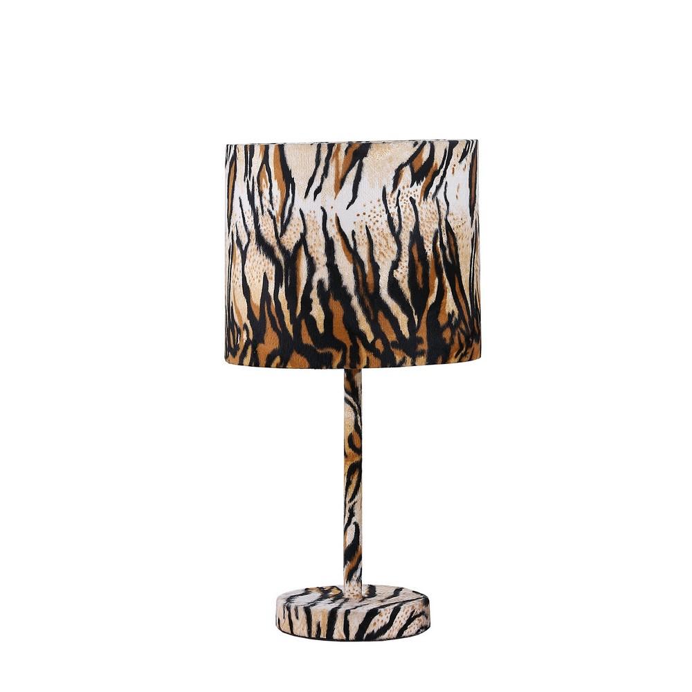 Fabric Wrapped Table Lamp with Striped Animal Print, Brown and Black - BM233928