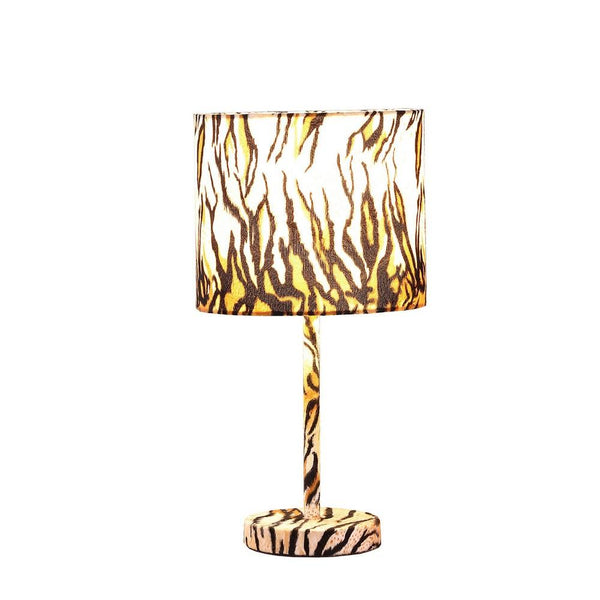 Fabric Wrapped Table Lamp with Striped Animal Print, Brown and Black - BM233928