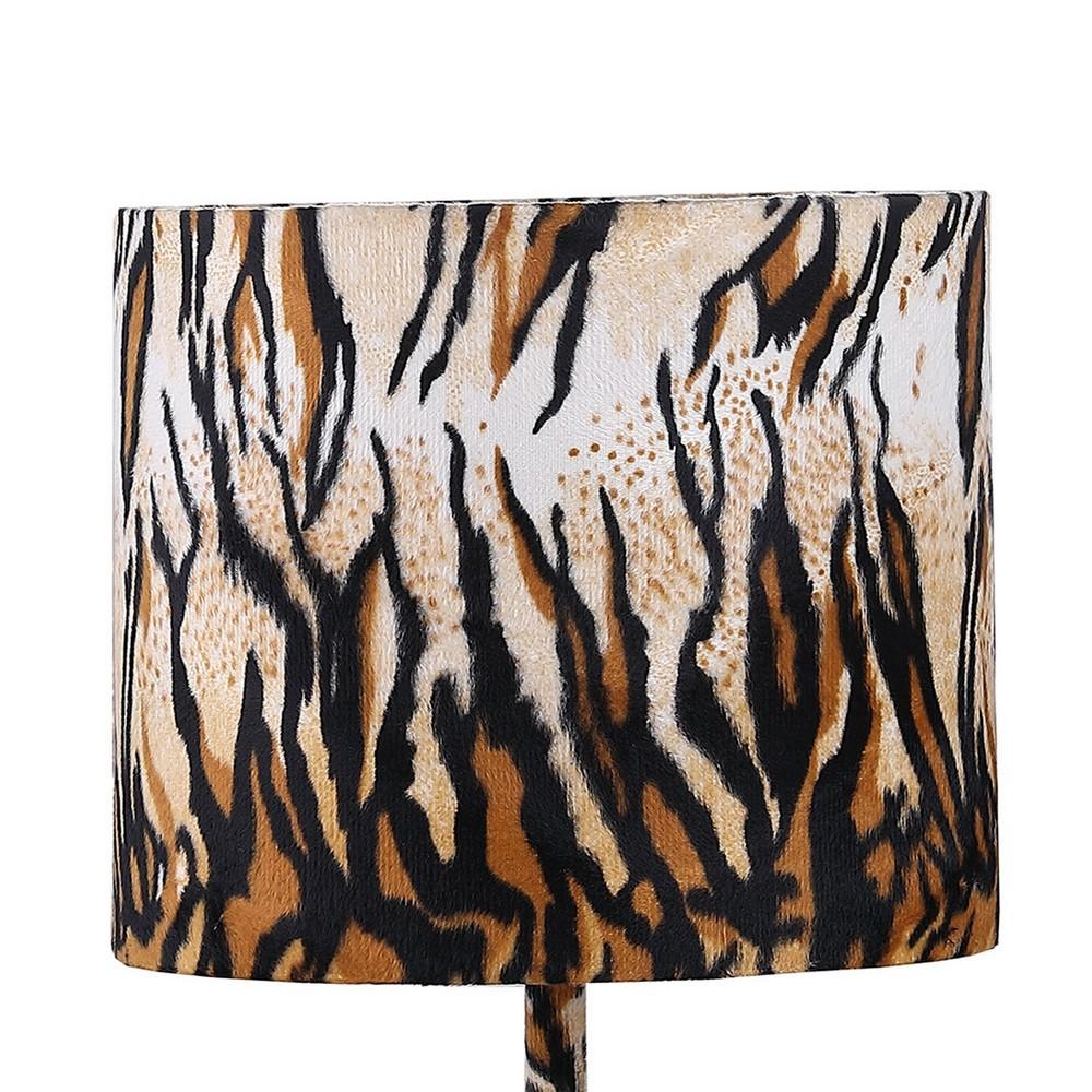 Fabric Wrapped Table Lamp with Striped Animal Print, Brown and Black - BM233928