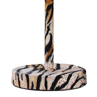 Fabric Wrapped Table Lamp with Striped Animal Print, Brown and Black - BM233928