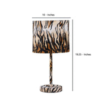 Fabric Wrapped Table Lamp with Striped Animal Print, Brown and Black - BM233928
